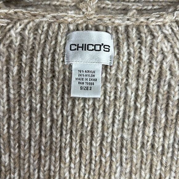 Chico’s Heather Pale Brown Cable Knit 3/4 Sleeves Cardigan Sweater Size L - Picture 4 of 7